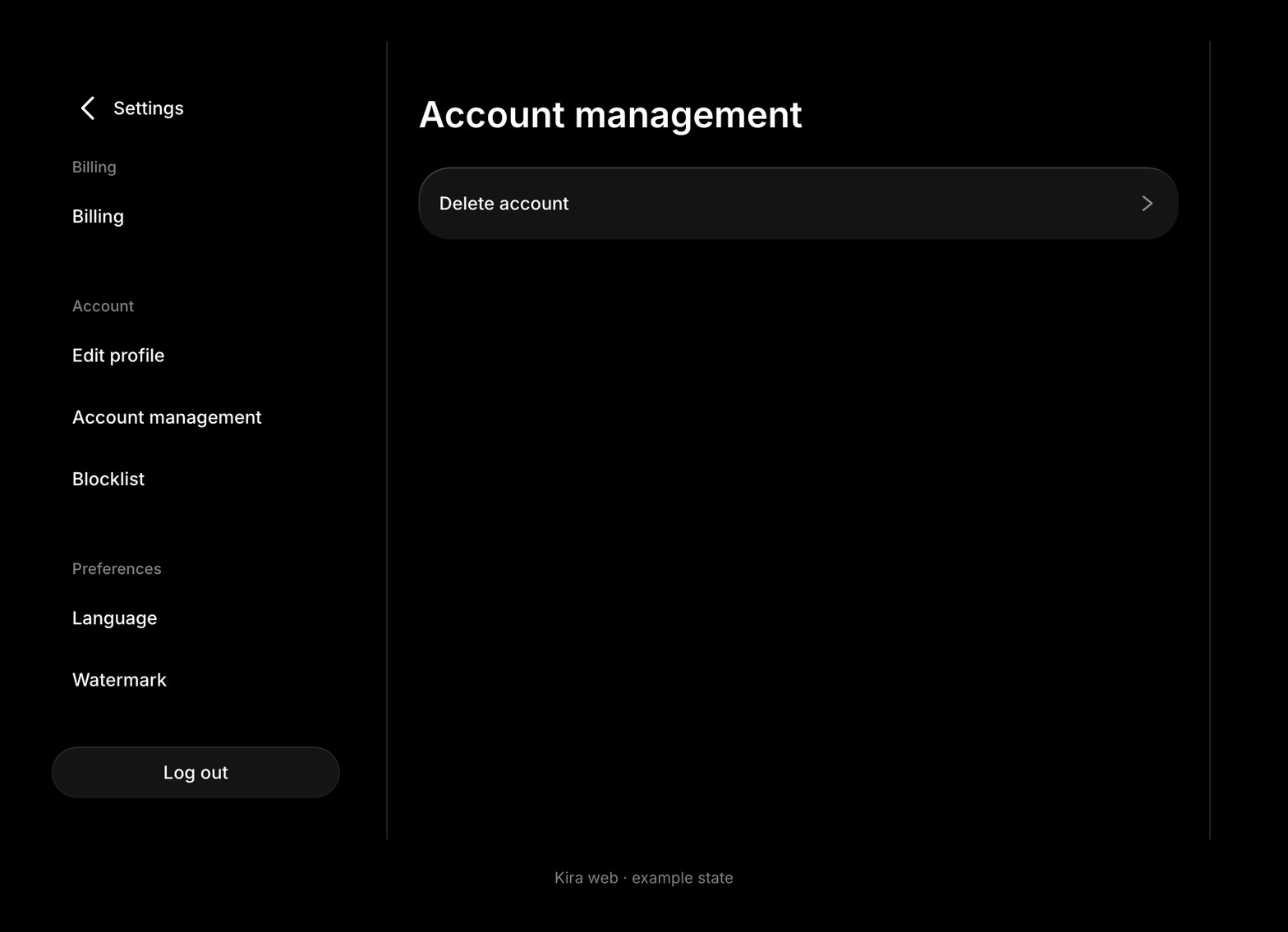 Account management controls show the Delete account row in Settings