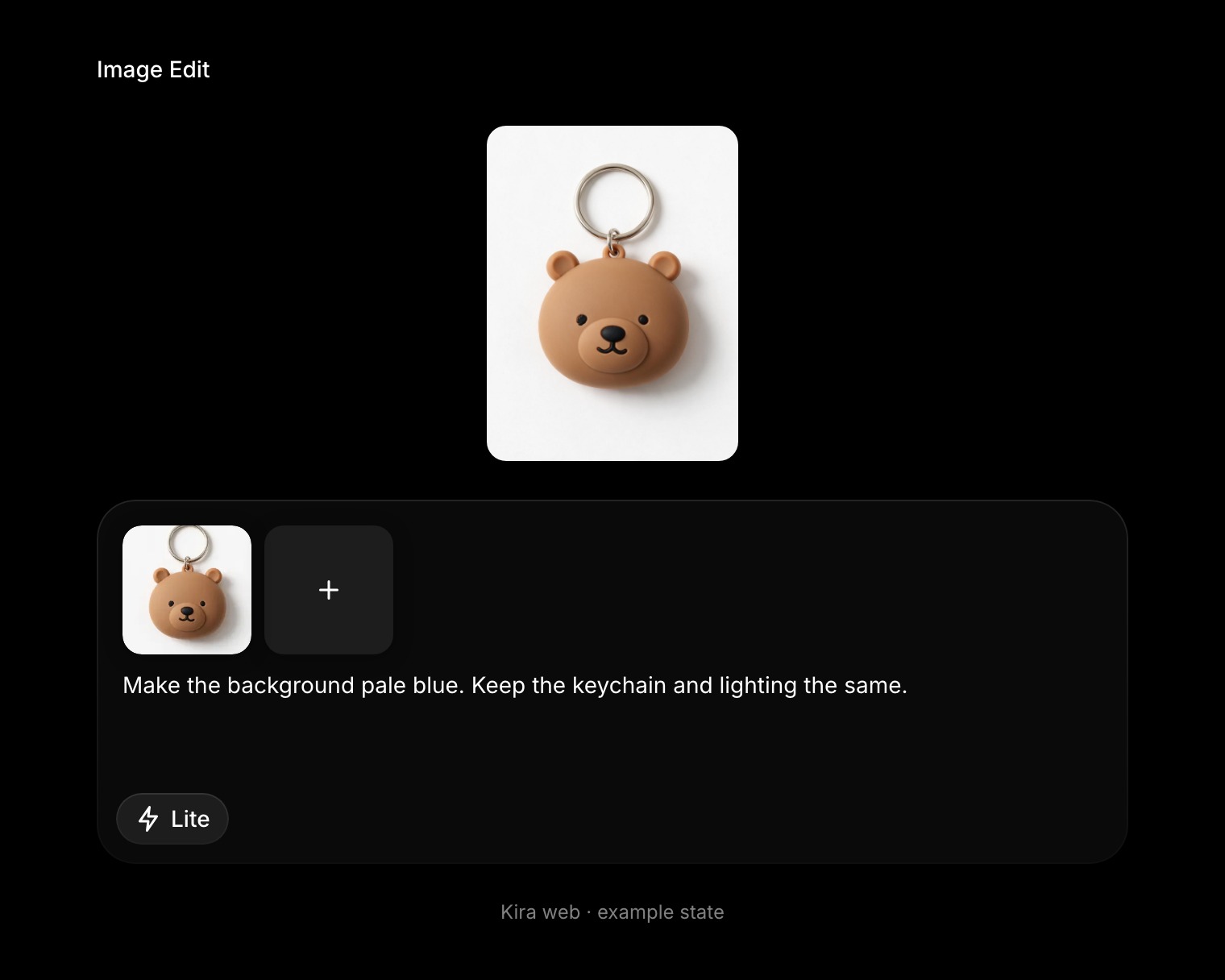 An example source image and the actual prompt input with an instruction to change only its background