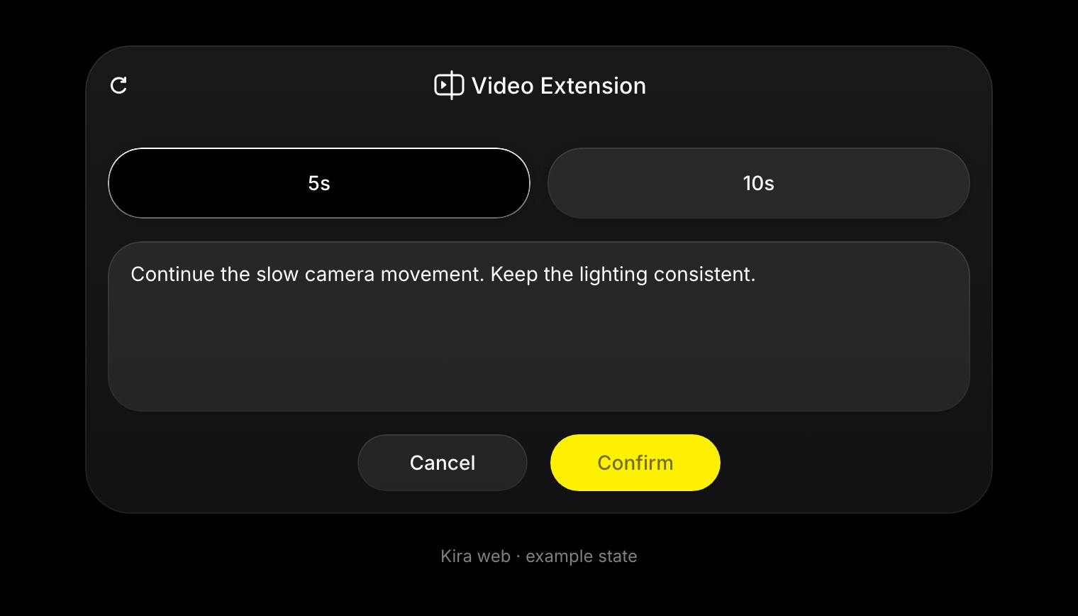 Video Extend controls show 5-second and 10-second extension options and the continuation prompt
